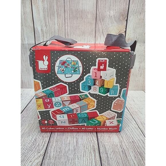 Janod Kubix Set of 40 Wooden Number And Letter Blocks Ages 2-6 New - Picture 1 of 8